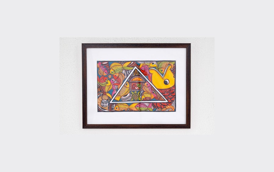 Fish Marriage | Bengal Patachitra Painting | A3 Frame - paintings - Indic Inspirations