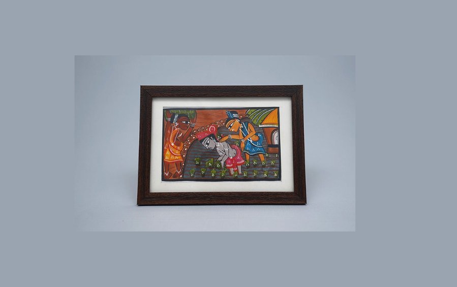 Harvesting | Santhal Painting | A5 Frame - paintings - Indic Inspirations