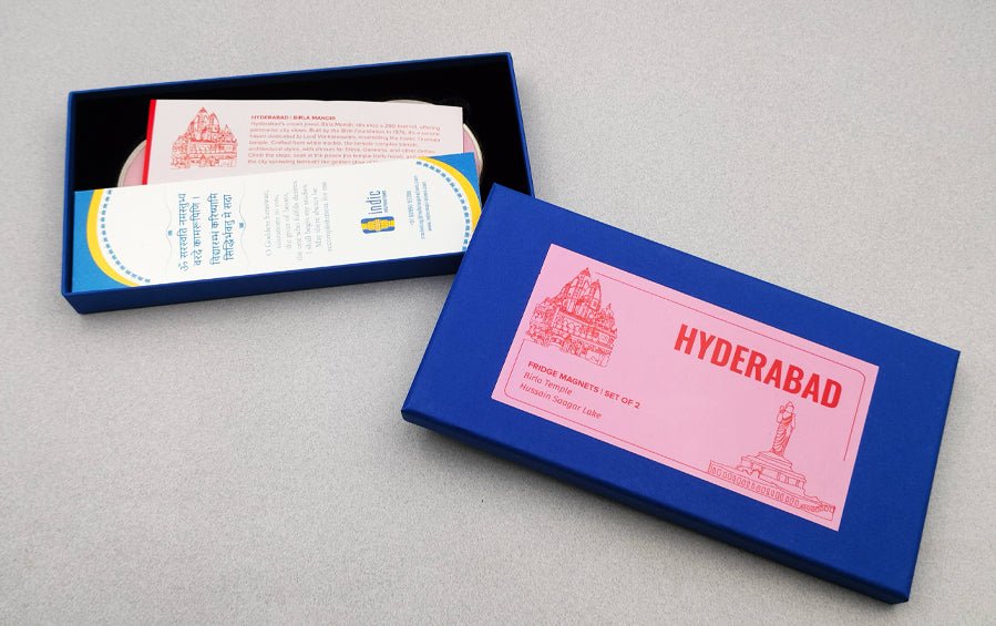 Hyderabad | Hussain Saagar Lake and Birla Temple | Fridge Magnets - City souvenirs - Indic Inspirations