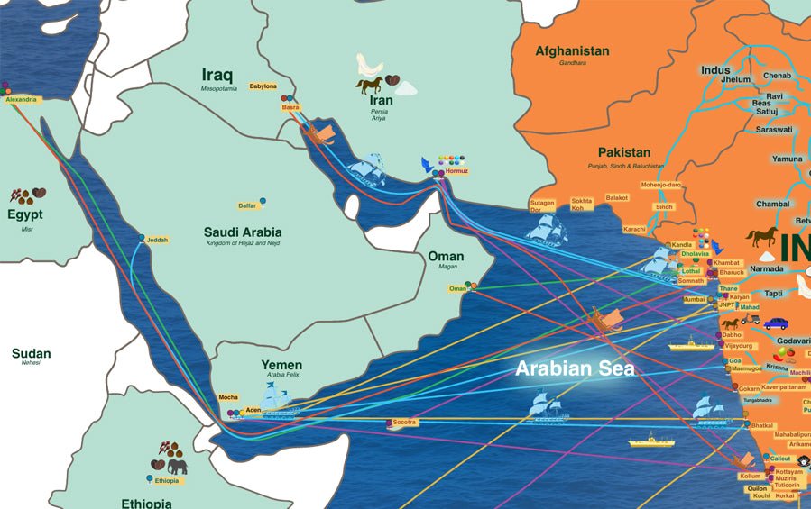 INDIA | Maritime History of 4 Millenia | A0 Size Map - Wall Frames - Indic Inspirations