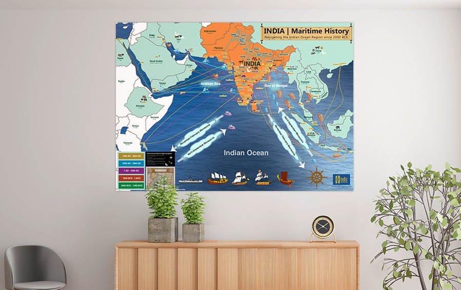 INDIA | Maritime History of 4 Millenia | A0 Size Map - Wall Frames - Indic Inspirations