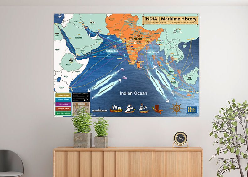 INDIA | Maritime History of 4 Millenia | A1 Size Map - Wall Frames - Indic Inspirations