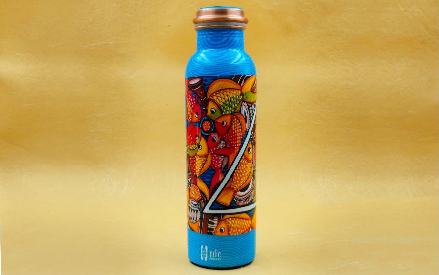 Macher Biye | Fish Marriage | Copper Bottle | 750 ml - Water Bottles - Indic Inspirations