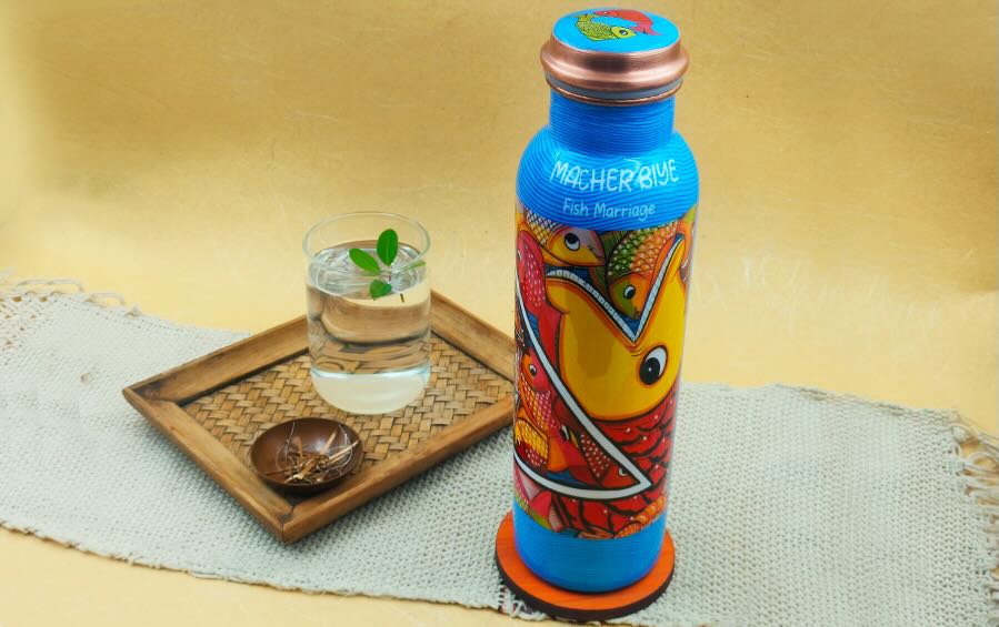 Macher Biye | Fish Marriage | Copper Bottle | 750 ml - Water Bottles - Indic Inspirations