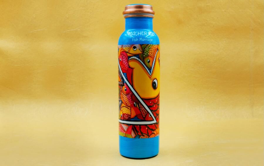 Macher Biye | Fish Marriage | Copper Bottle | 750 ml - Water Bottles - Indic Inspirations