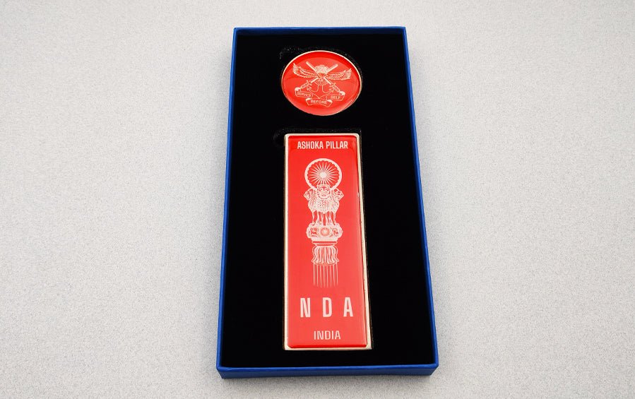 NDA Logo & Ashoka Pillar | Fridge Magnet | Set of 2 - military souvenirs - Indic Inspirations