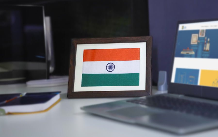 Tiranga - Handspun Khadi National Flag - Desktop Frame ( A5) - Flags - Indic Inspirations