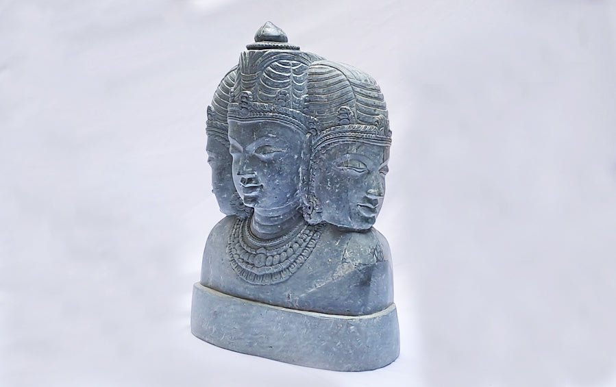 Trimurti | Brahma - Vishnu - Mahesh | Stone Sculpture 14" H - Sculptures - Indic Inspirations