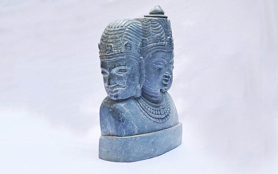 Trimurti | Brahma - Vishnu - Mahesh | Stone Sculpture 14" H - Sculptures - Indic Inspirations