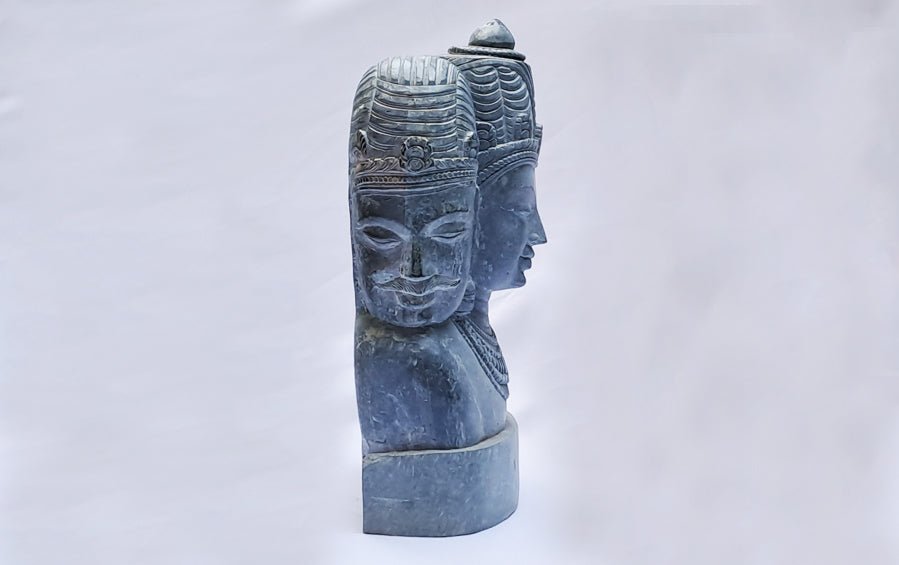 Trimurti | Brahma - Vishnu - Mahesh | Stone Sculpture 14" H - Sculptures - Indic Inspirations