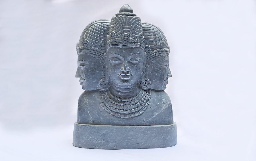 Trimurti | Brahma - Vishnu - Mahesh | Stone Sculpture 14" H - Sculptures - Indic Inspirations