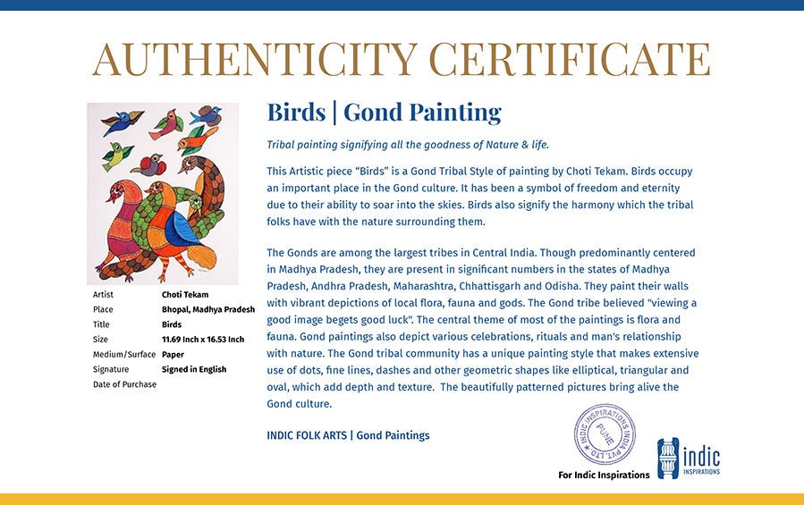 Birds | Gond Painting | A3 Frame - paintings - indic inspirations