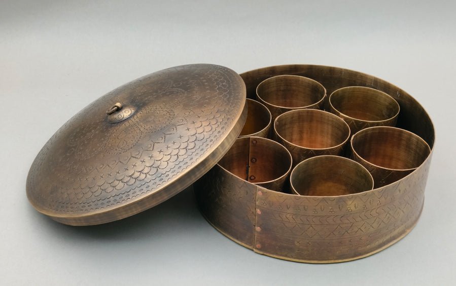 Brass Nakshikam Masala Dabba - Storage Boxes - indic inspirations