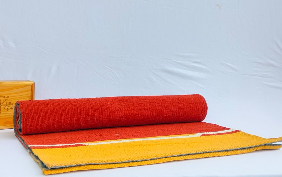 COTTON YOGA MAT - Orange with Yellow border - Yoga mats - indic inspirations