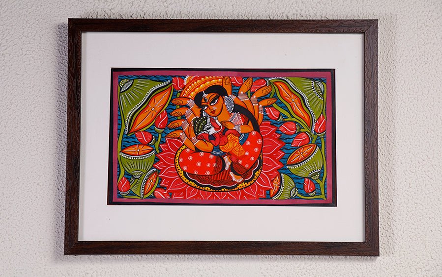 Durga - The Divine Mother | Bengal Patachitra Painting | A4 Frame - paintings - indic inspirations