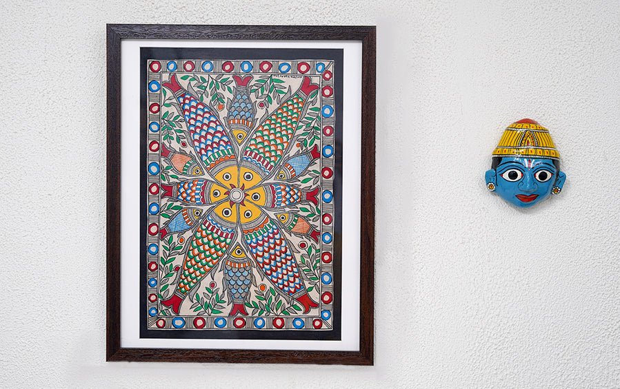 Fish-Matsya | Madhubani Painting | A3 Frame - paintings - indic inspirations