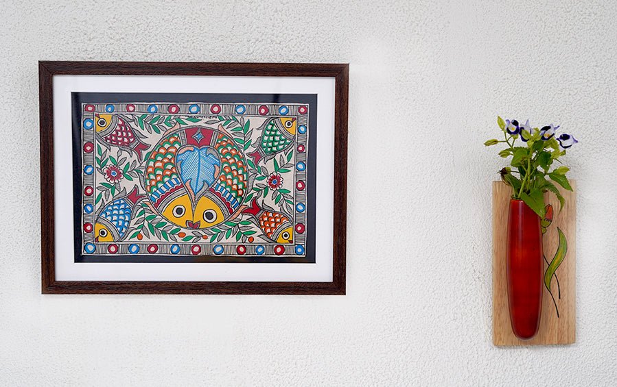 Fish-Matsya | Madhubani Painting | A4 Frame - paintings - indic inspirations