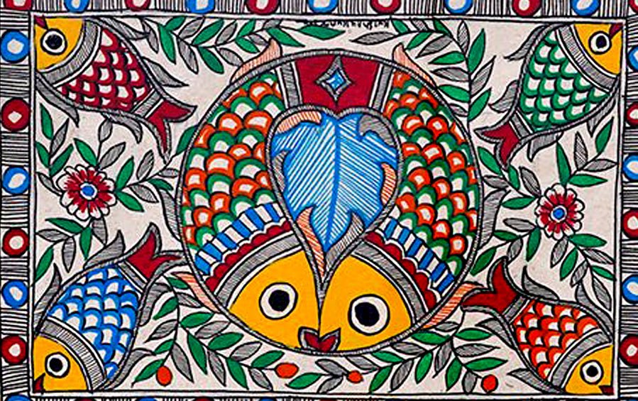 Fish-Matsya | Madhubani Painting | A4 Frame - paintings - indic inspirations