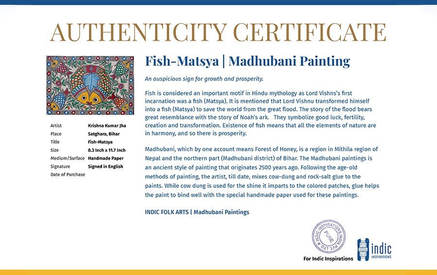 Fish-Matsya | Madhubani Painting | A4 Frame - paintings - indic inspirations