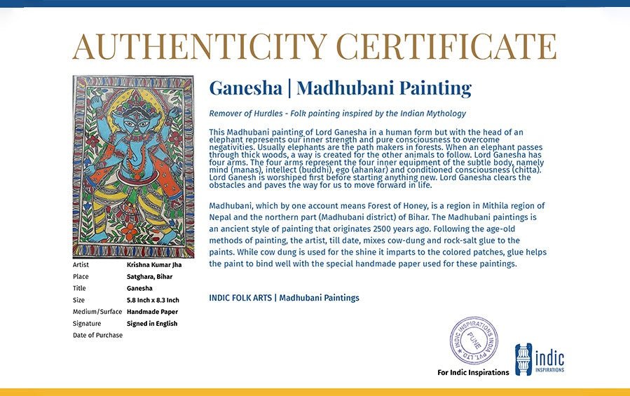 Ganesha | Madhubani Painting | A5 Frame - paintings - indic inspirations