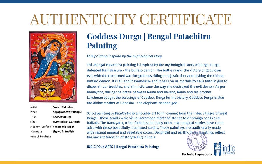 Goddess Durga | Bengal Patachitra Painting | A3 Frame - paintings - indic inspirations