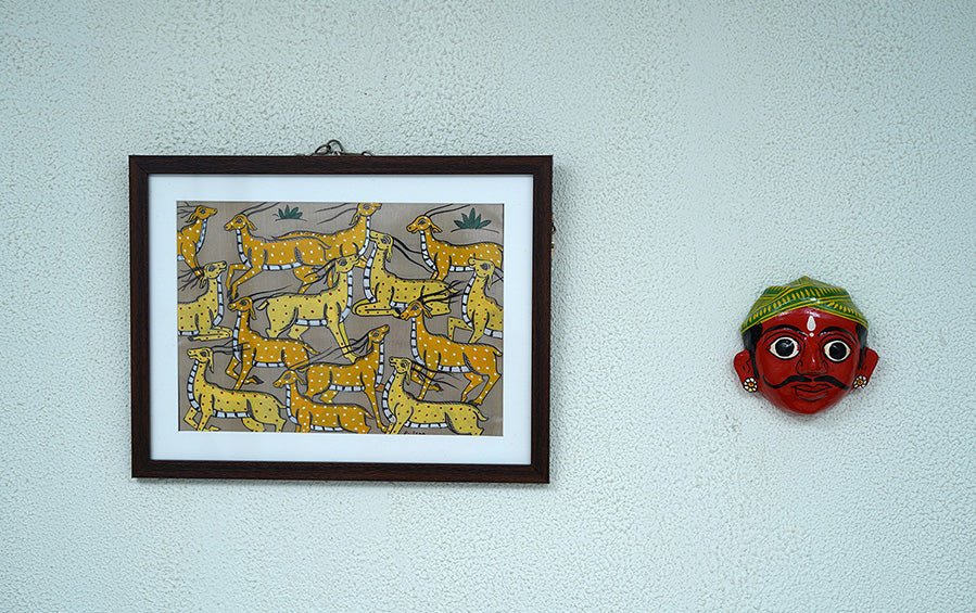 Herd Of Deer | Odisha Pattachitra Painting | A4 Frame - paintings - indic inspirations