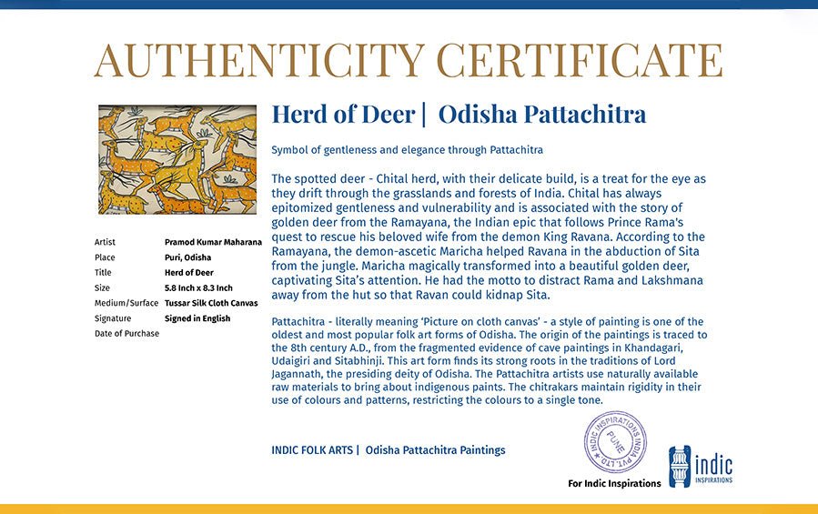 Herd Of Deer | Odisha Pattachitra Painting | A5 Frame - paintings - indic inspirations