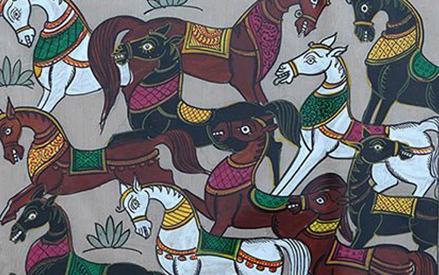 Horses | Odisha Pattachitra Painting | A4 Frame - paintings - indic inspirations