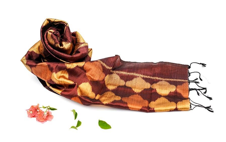 IKAT SILK STOLE - Maroon - Stoles - indic inspirations