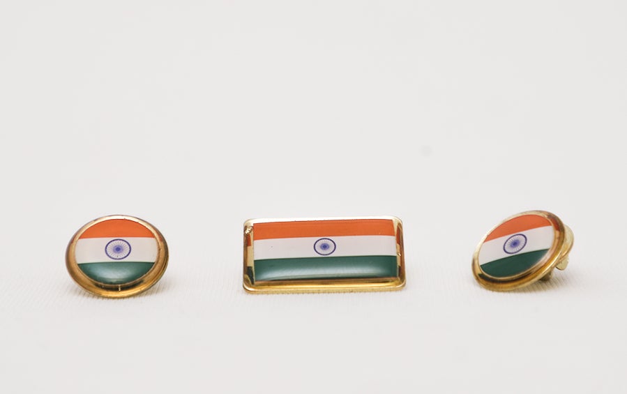 Combo Of 2 Indian Flag With Red Fort Or Satyamev Jayate in Base Showpiece  for Table