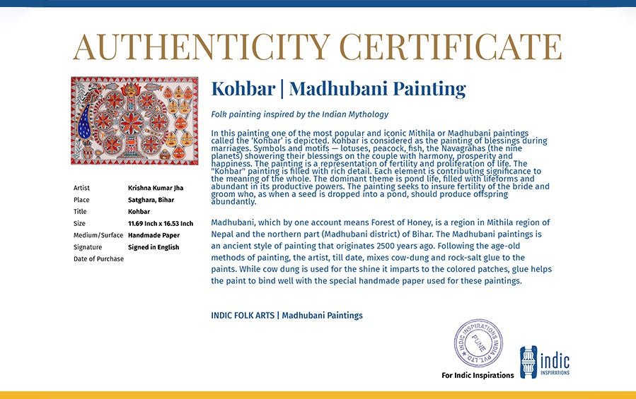 Kohbar | Madhubani Painting | A3 Frame - paintings - indic inspirations