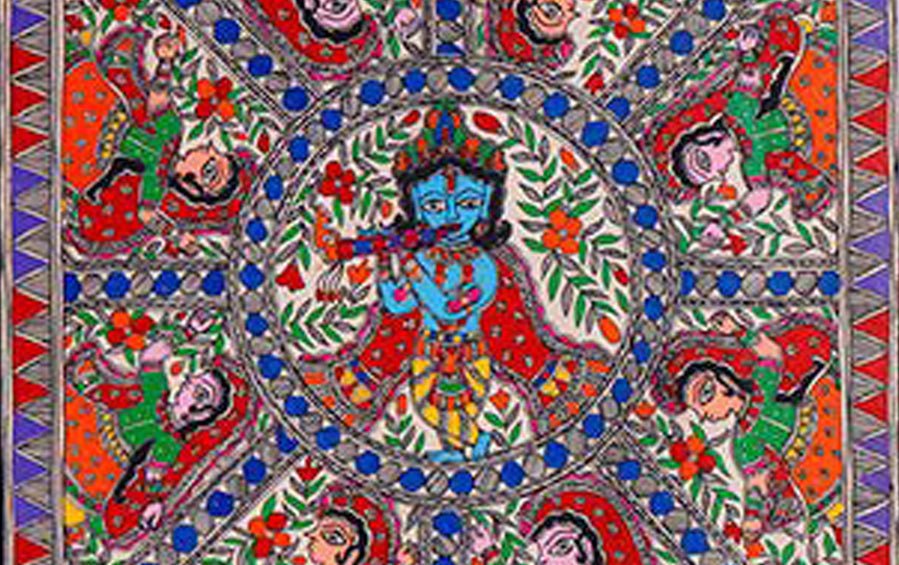 Krishna Leela | Madhubani Painting | A3 Frame - paintings - indic inspirations