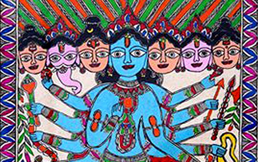 Krishna's Viraat Roop | Madhubani Painting | A3 Frame - paintings - indic inspirations