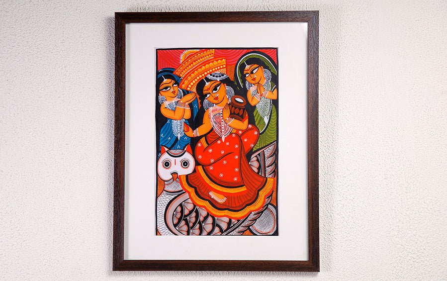 Laxmi | Bengal Patachitra Painting | A3 Frame - paintings - indic inspirations