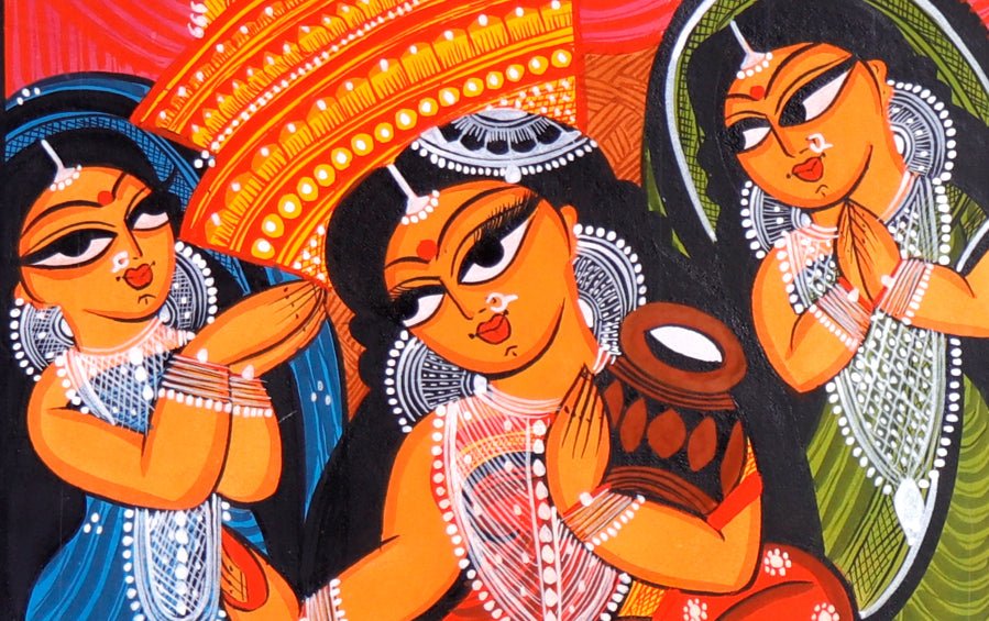 Laxmi | Bengal Patachitra Painting | A3 Frame - paintings - indic inspirations