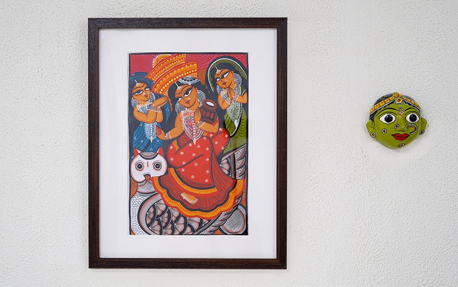 Laxmi | Bengal Patachitra Painting | A3 Frame - paintings - indic inspirations