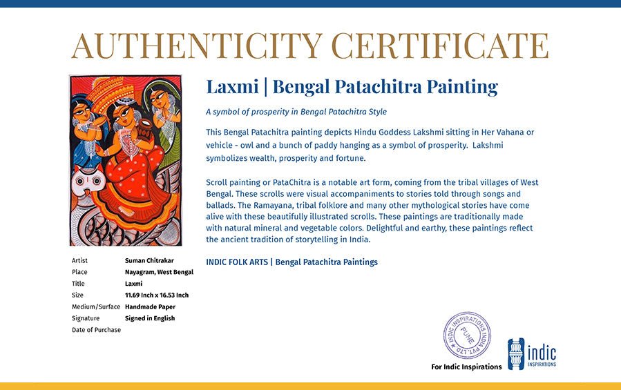 Laxmi | Bengal Patachitra Painting | A3 Frame - paintings - indic inspirations