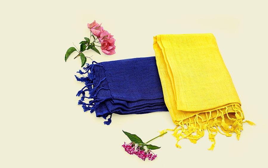 Linen Stoles Set of 2 Indigo & Yellow - Stoles - indic inspirations