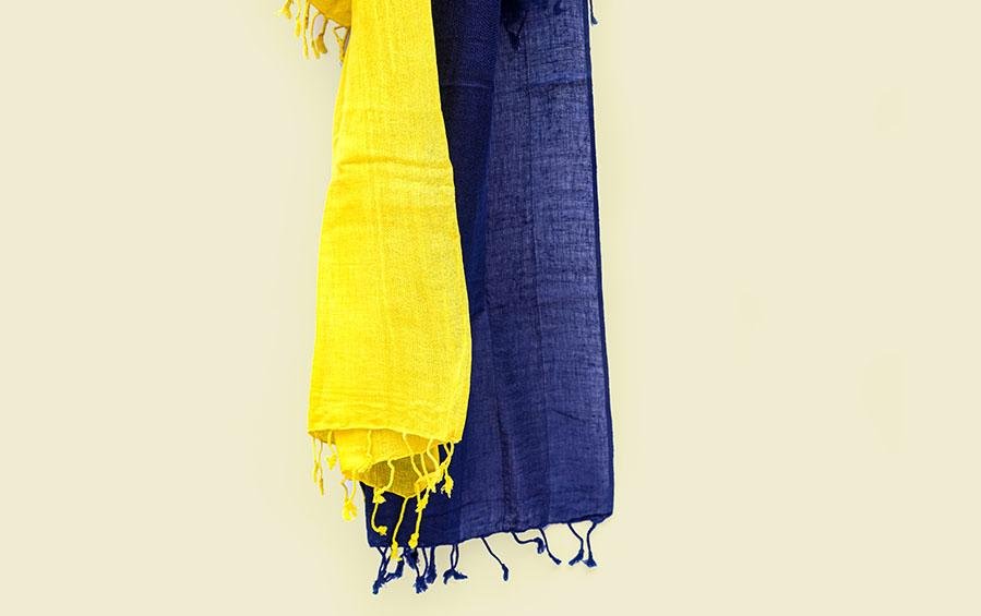 Linen Stoles Set of 2 Indigo & Yellow - Stoles - indic inspirations