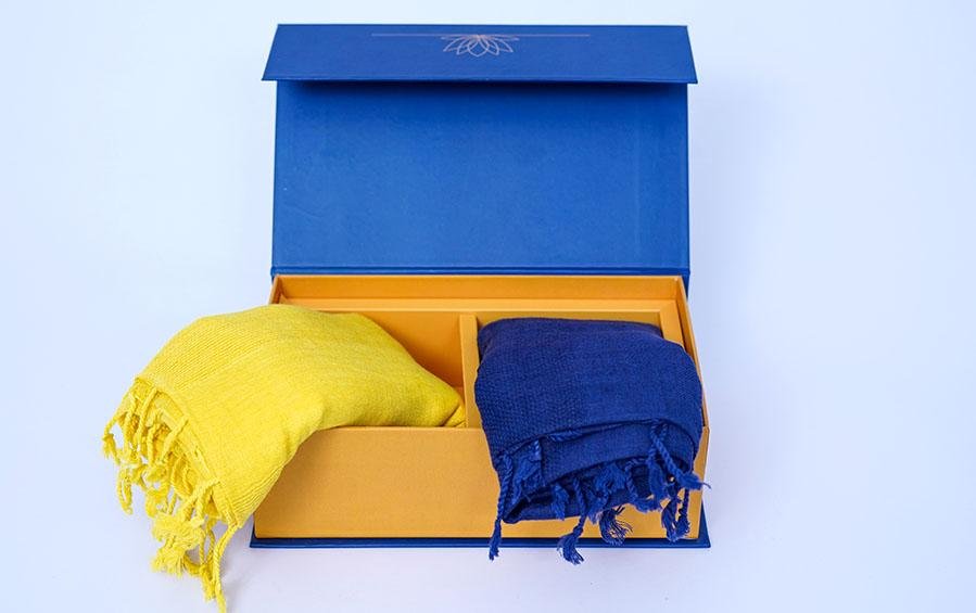 Linen Stoles Set of 2 Indigo & Yellow - Stoles - indic inspirations