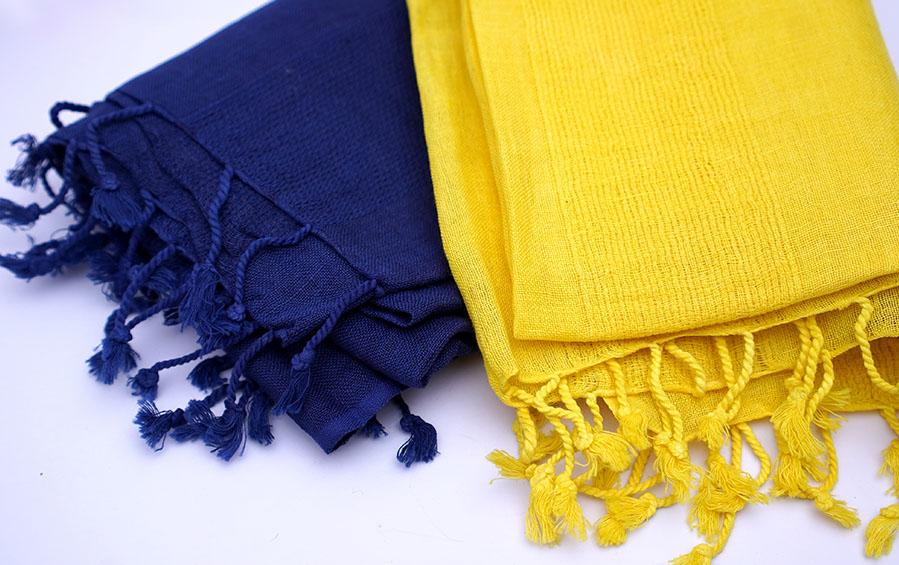 Linen Stoles Set of 2 Indigo & Yellow - Stoles - indic inspirations