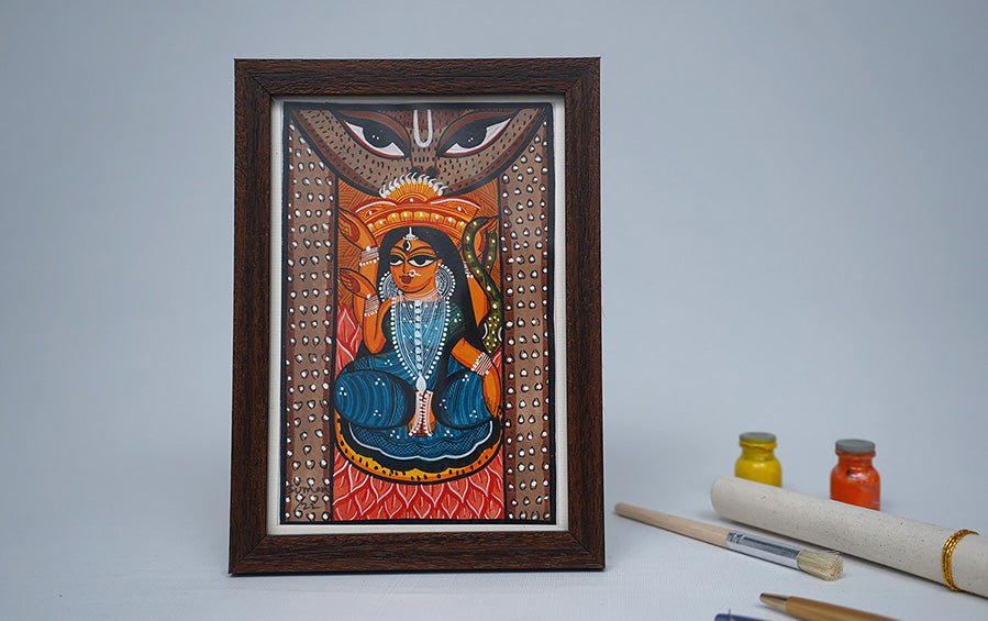 Manasa Devi | Bengal Patachitra Painting | A5 Frame - paintings - indic inspirations