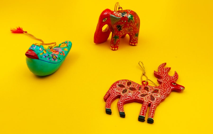 Paper Mache Hanging Bird and Animals Set of 3 - Christmas Gift Sets - indic inspirations