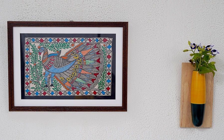 Peacock | Madhubani Painting | A4 Frame - paintings - indic inspirations