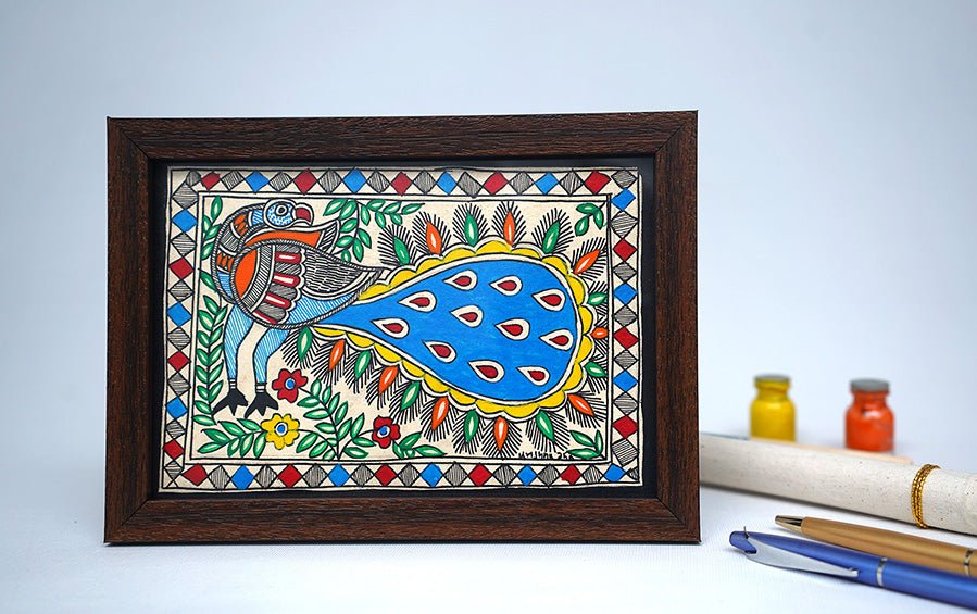 Peacock | Madhubani Painting | A5 Frame - paintings - indic inspirations