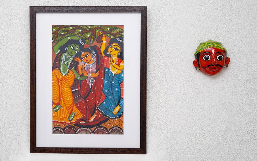 Ram, Sita, Lakshman | Bengal Patachitra Painting | A3 Frame - paintings - indic inspirations