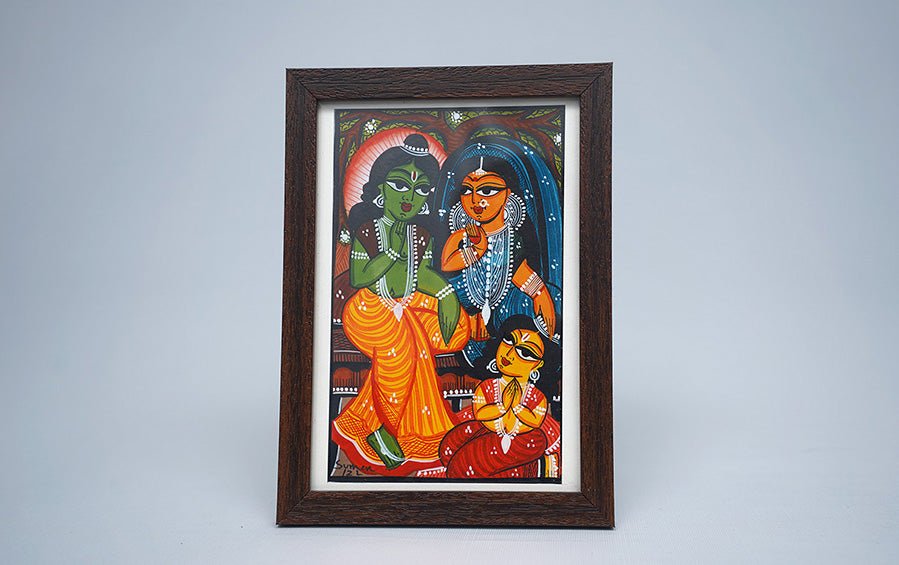 Ram, Sita, Lakshman | Bengal Patachitra Painting | A5 Frame - paintings - indic inspirations