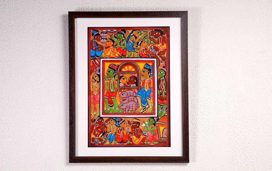 Santhal Marriage | Santhal Painting | A3 Frame - paintings - indic inspirations