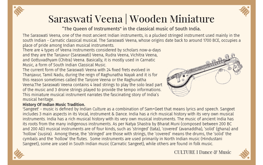 Saraswati Veena | Wooden Miniature - Miniature Musical Instruments - indic inspirations