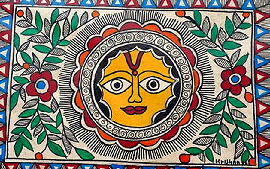 Surya Bhagwan | Madhubani Painting | A5 Frame - paintings - indic inspirations